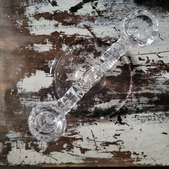 Vintage New Martinsville Clear Glass Double Candle Holder With Floral Design - Picture 4 of 6